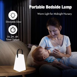NBStarTech Dimmable Bedside Lamp, Kids Night Light, for Baby Nursery and Room Décor, 16 RGB Color-Changing, Rechargeable Mood Light with Remote Control (Grey Belt)