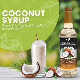 Syruvia 4 Pack Coconut Coffee Syrup – 25.4 fl oz - Creamy Coconut Coffee Syrup Flavor, Kosher, Gluten Free, Ideal for Coconut-Infused Coffee, Drinks, Desserts, and More, No Coloring