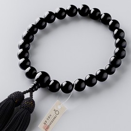 [Butsudanya Takita Shoten] Kyoto Prayer Beads for Men, Black Onyx, 22 Beads, Pure Silk Head, Rosary Bag Included, Men's Prayer Beads for All Sects, Certificate Included