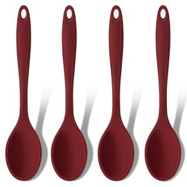 GEEKHOM Silicone Cooking Spoons, 4 Pieces 11" Heat Resistant Silicone Kitchen Utensils Set Large Serving Stirring Spoons for Non Stick Cooking, Mixing, Basting, Baking, Red