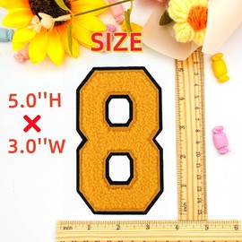 1 Pcs 5.0" Yellow Chenille Number Patches with Black Border, Iron On Appliques for Clothing, Jackets, Backpacks Varsity Style Large Number Patches Pair with Varsity Letter Patch (Yellow 8)