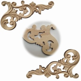 Eabdice 4 Pieces Wooden Ornaments for Furniture Vintage, Wood Carved Corner, Ornament Carving Wood, Wood, Carved for Wall, Furniture, Cabinet, Door, Decoration, Crafts