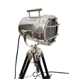 Vintage Retro Silver Finish Standing Desk Lamp with Adjustable Tripod Nautical LED Searchlight Mini Studio Home Decor