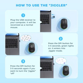 PEIOUS Wireless Mouse, Mouse Jiggler - LED Wireless Mice with Build-in Mouse Jiggler Mover, Rechargeable Moving Mouse for Computer with Undetectable Random Movement Keeps Computer Awake - Black