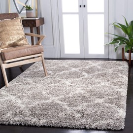 SAFAVIEH Hudson Shag Collection 7' Square Grey/Ivory SGH269F Modern Trellis Non-Shedding Living Room Bedroom Dining Room Entryway Plush 2-inch Thick Area Rug