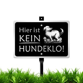 Goodvia Kein Hundeklo Sign Metal 20 x 30 cm, Brushed Aluminium Surface, Hier ist kein Hundeklo Sign with Holder, Weatherproof & Easy to Assemble, Black, Pack of 1