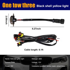 Dickno 3PCS Car Grille Lights, Bright Amber LED Grill Lights with Wiring Harness, Waterproof Front Grill Trim Lamps, Vehicle Exterior Grille Lamps Compatible with F150 F250 F350 (Black+Yellow)