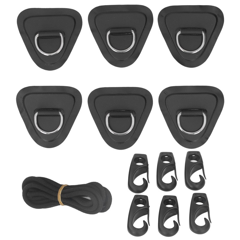 6Pcs PVC D Ring Patch Elastic Rope Set Stainless Steel