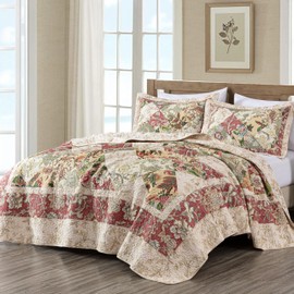 Chezmoi Collection Lunaria 3-Piece Washed Patchwork Cotton Quilt Set - Soft Lightweight Breathable Reversible Floral Quilted Bedspread for All Seasons. Oversized King Size
