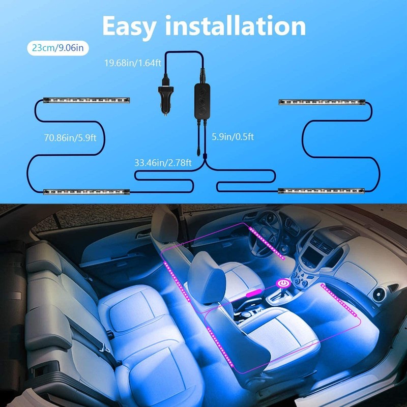 Bluetooth Ambient Lighting for Cars, Tasmor RGB, LED Interior Lighting