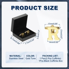 PATIKIL Initial Cufflinks, Classic Alphabet Letter R Stainless Steel Men Cuff Links 26 Letters A-Z with Box for Men Father Husband Weddings Gift Business Birthday, Gold Tone