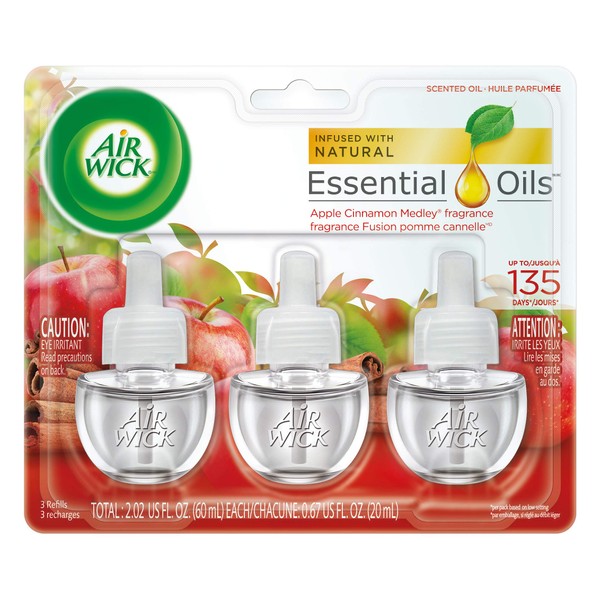 Air Wick Scented Oil Air Freshener, Apple Cinnamon Medley Scent, Triple Refills, 0.67 Ounce (Pack of 2)