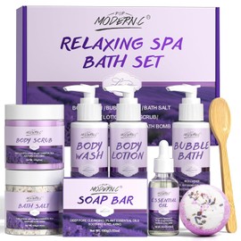 Relaxing Bath Gift Set for Women 8pcs Lavender Spa Gift Set Gift Baskets for women Mom Wife Sister Teen Best Friend Christmas Birthday Valentine's Mother's Day with Lavender Essential Oil Shea Butter