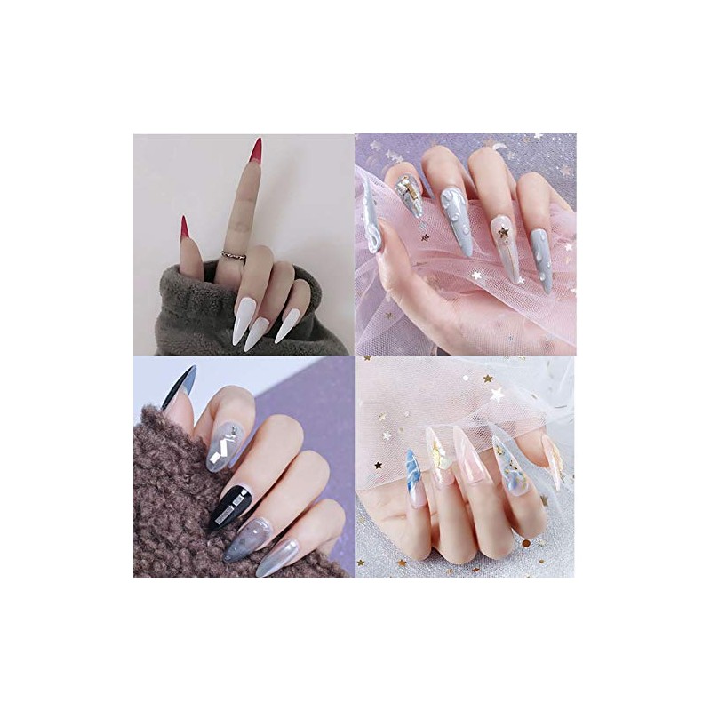 Mwoot 600 Pieces Long Stiletto Nail Tips, Sharp Ending Artificial