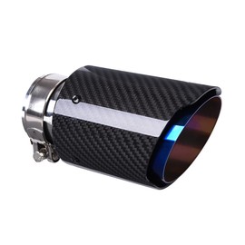 CARMON Real Twill Carbon Fiber Exhaust Pipe Muffler Tips with Blue Burnt 304 Stainless Steel (inlet ID 2.5“, outlet OD 4”)