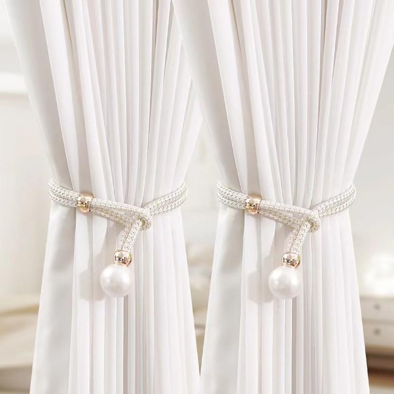 Curtain Tiebacks, 2 Pieces Tiebacks for Curtains, Pearl Window Holdbacks,