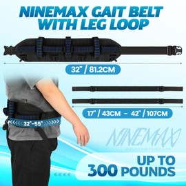 NINEMAX Gait Belt for Seniors, Gait Belt with Handles for Elderly, Medical Nursing Lift Gate Belts for Physical Therapy and Patients Walking Safety with Leg Strap and Quick Release Buckle (Blue)