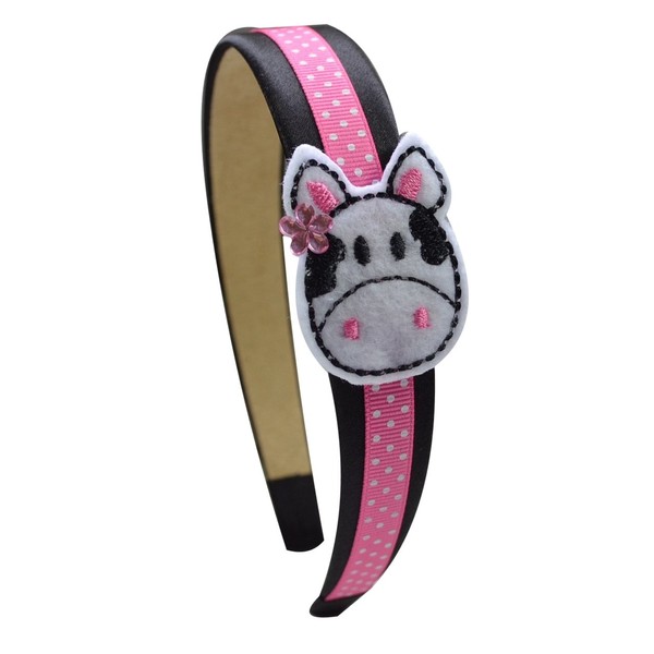 Girls Arch Headband with Embroidered Animal Applique By Funny Girl Designs (Cow)