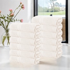 Superior Cotton Face Towel/Washcloth Set, Daily Use, Bathroom, Guest Room, Resort, Spa, Facial, Home Essentials, Soft Plush Absorbent Small Towels, Zero Twist, Smart Dry Collection, Set of 12, Ivory