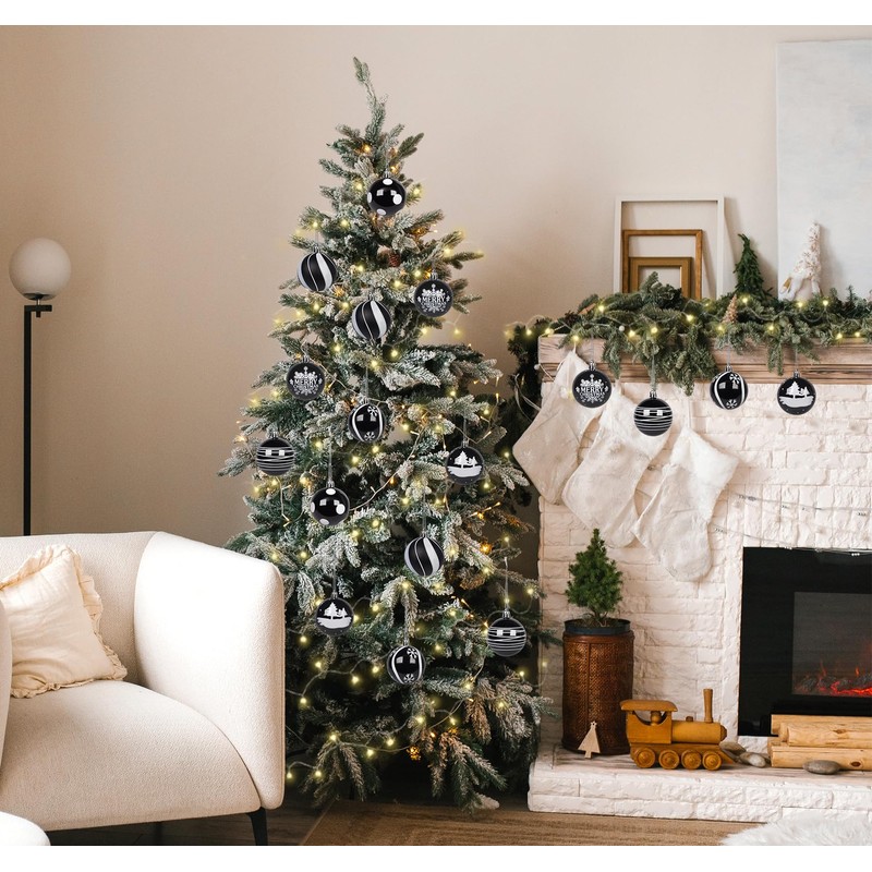 Christmas Baubles (30, Black and White, 6 cm)