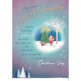 Piccadilly Greetings Christmas Card To a Lovely Great Granddaughter Bear & tree - 9 x 6 inches