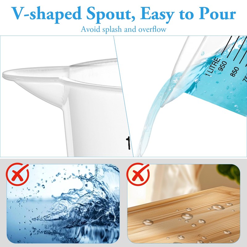 Akamino 10 PCS Plastic Measuring Jugs, 1 Litre Clear Plastic