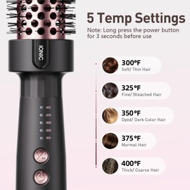 Tresses Touch Tresses Touch Thermal Brush Blowout, Curling Iron 1.5 Inch Thermal Round Hair Curling Brush with 5 Temp Settings, Universal Voltage, Tourmaline Ceramic, Negative Ion Technology, New Update Rose Gold