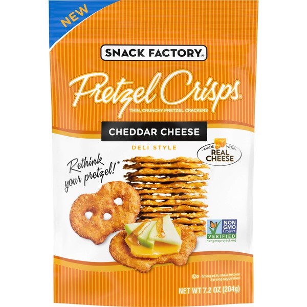 Snack Factory Pretzel Crisps, Cheddar Cheese, 7.2 oz Bag
