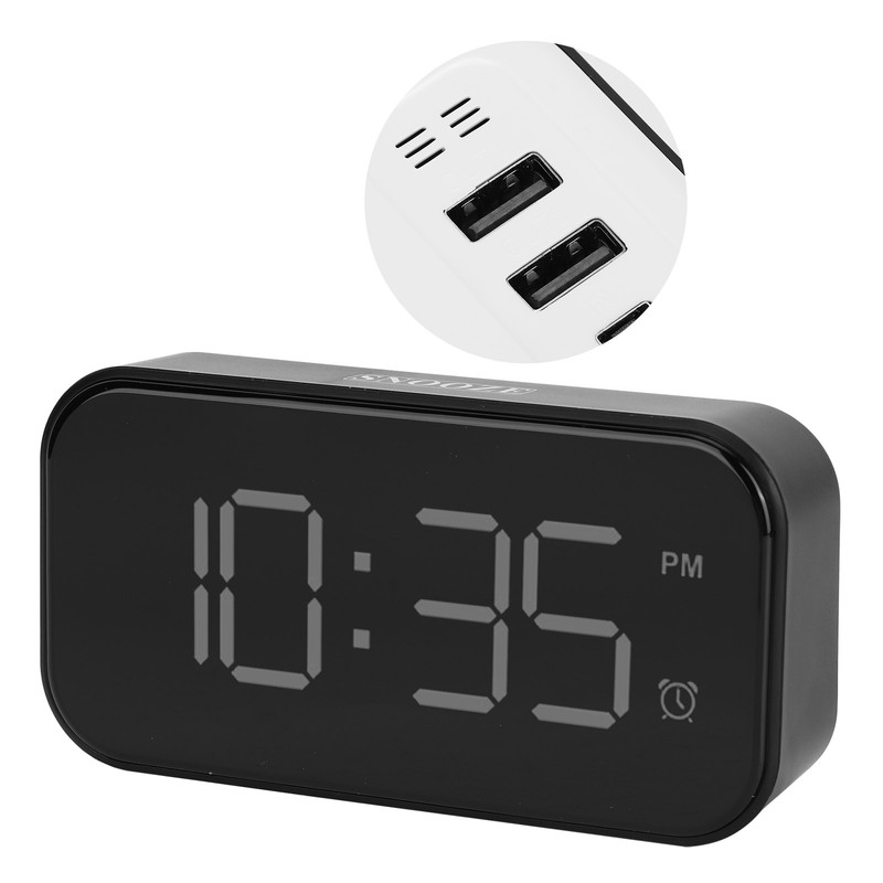 USB LED Digital Touch Alarm Clock 12/24H Portable Bedside Clock