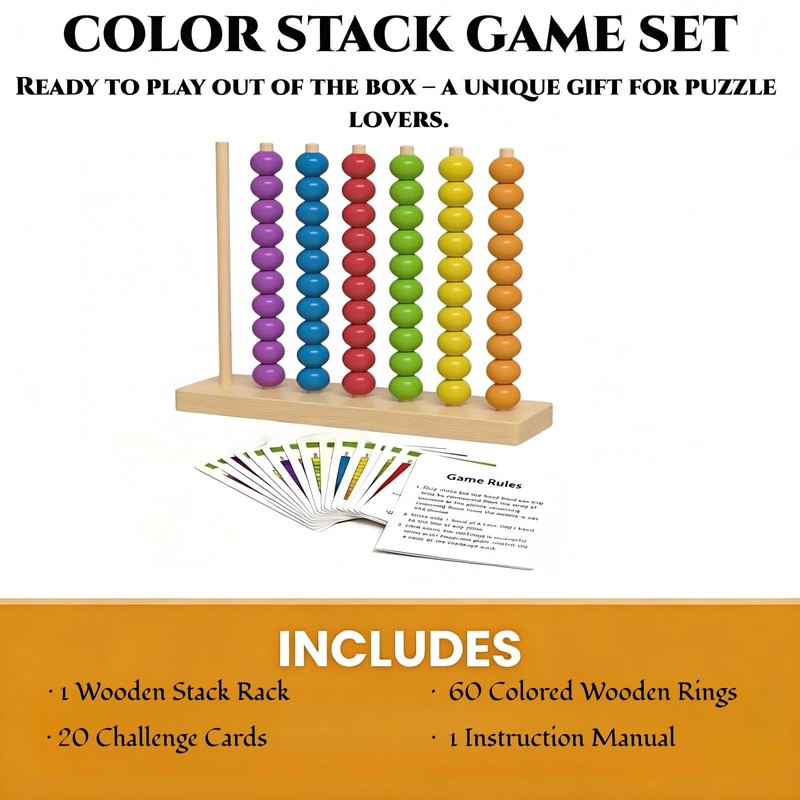 Wooden Color Stacking Puzzle Game for Adults with 20 Challenge