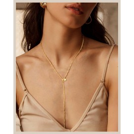 LOLIAS Gold Necklace for Women Gold Y-Shaped Pendant Necklace Dainty Long Necklace Layered Beaded Chain Drop Necklaces Gold Jewelry for Women