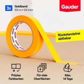 GAUDER Goldband Painter's Masking Tape Made of Premium Washi for Precise Colour Edges - Painter's Tape Residue-Free - Masking Tape - Painter's Tape Masking Tape (3 Rolls - 24 mm x 50 m)
