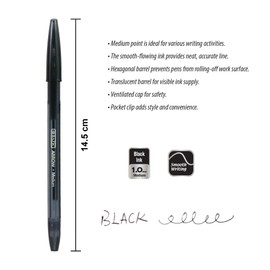 BAZIC Arrow Ballpoint Pens, 1.0 mm Medium Point Black Color Stick Pen, Smooth Writing for Office School Teacher, 10 Count, 1-Pack