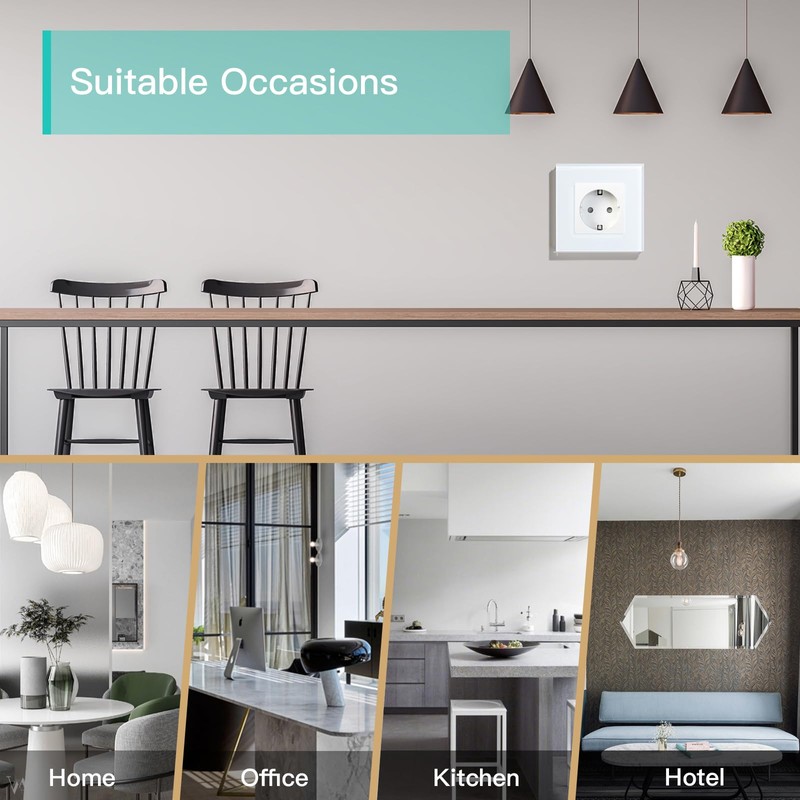 BSEED Schuko Socket, 1-Way Crystal Glass Panel Socket, Flush-Mounted Glass