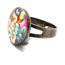Bronze Sequin Ring, Stunning Sparkling Sequin and Resin Ring, Statement Ring, Cocktail Ring, Sequin Ring