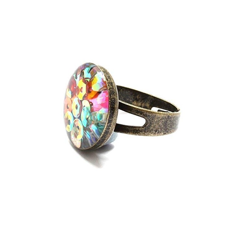 Bronze Sequin Ring, Stunning Sparkling Sequin and Resin Ring, Statement