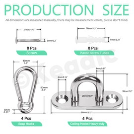 Keadic 24pcs M5 304 Stainless Steel Eye Plate Marine Hardware Hooks and Snap Hooks with Screws, Heavy Duty Stack Hook Loop for Ceiling & Wall Mounting Hanging (Ellipse)