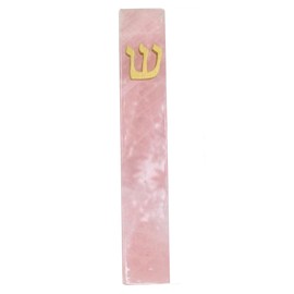 A&S Mezuzot Quartz Mezuzah Case with Engraved Shin Design Easy Peel and Stick Judaica Door Mezuza (Pink+Gold, 6 Inches)