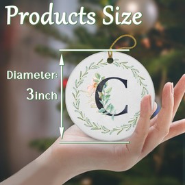 Handcrafted Initial Letter Keepsake Ornament, Letter C Round Ceramic Ornament for Christmas Tree Decoration, Gifts for Family Friend Women Wedding Anniversary