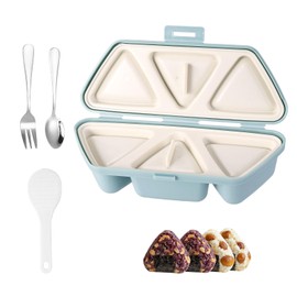 Sinbana 6 in 1 Onigiri Mold, Blue PP Triangle Rice Ball Maker Kid for Sushi & Musubi with Rice Scoop Fork & Spoon for Bento Lunch