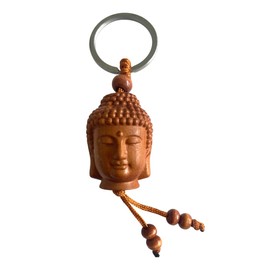 WOO MANTO Buddha Kopf Schlüsselanhänger aus Holzmehl, 3,5 cm Länge