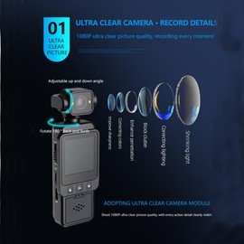 COCBTKQ Pocket Camera WiFi Body Cam, Mini Action Sports Cam Video Camcorder with Back Clip, 1.6-inch Colour Display，Fill-in Light，32GB TF Card, for Traveling