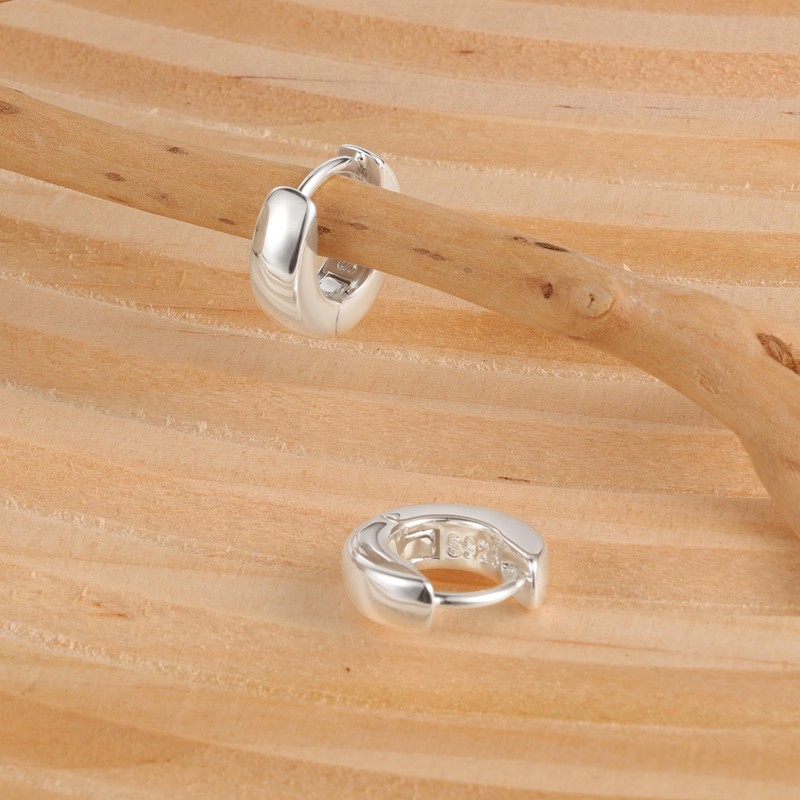 Silver 925 Earrings for Women, Small Chunky Thick Hoop Earrings