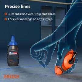 PRESCH Chalk line 30m incl. blue chalk (150 g) - Fast retraction thanks to 6:1 gearbox - Easy to wipe off for temporary markings - Robust line for precise marking