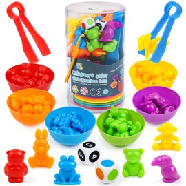 YIQOGAME Learning Colours from 2 3 4 5 Years, Coloured Classification Toy Set Montessori Toy with Matching Sorting Cups and Tweezers Learning Toy Children's Toy Learning Fine Motor Skills