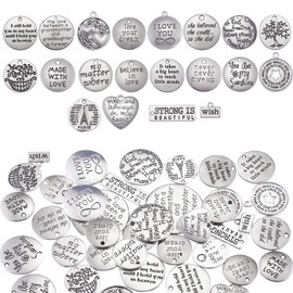 COGCHARGER 40 Pieces Inspirational DIY Charms Pendant Word Charm Tibetan Style Alloy Pendants for Jewelry Necklace Earring Making Crafts