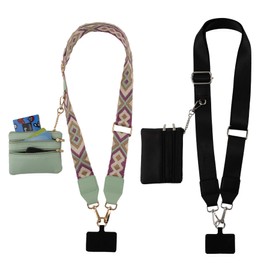 Framendino, 2 Pack Clip and Go Strap for Phone with Wallet Cross Body Zippered Pouch Cross Body Phone Strap with Zipper Wallet Pouch, Multicolor, 2 Pack