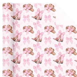 WRAPAHOLIC Western Cowgirl Wrapping Paper Roll - Mini Roll - 17 Inch x 16.5 Feet - Cowgirl Hat and Boots with Pink Bow Design Perfect for Women Girls Birthday, Nashville Party