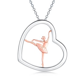 HARMONY BOLA Ballerina Necklace 925 Sterling Silver Heart Necklace Ballerina Dancer Dance Pendant Necklace Dance Jewellery Gifts for Women Teenage, Sterling Silver