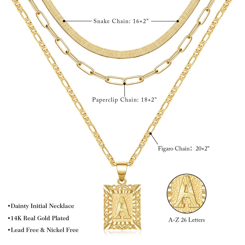 KissYan Gold Layered Necklace Set for Womens, 14K Gold Plated